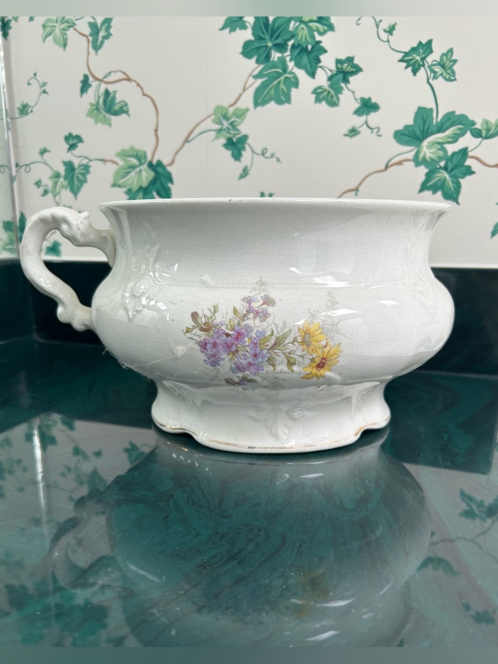 Americana Ceramic Chamber Pot with Handle and Florals